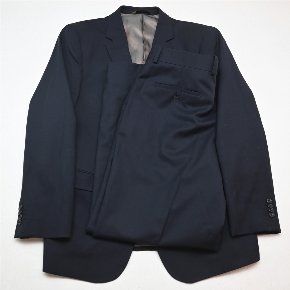 Pronto Moda 40R 36x32 Navy Blue Check 100% Merino Wool Mens Jacket Pants Suit